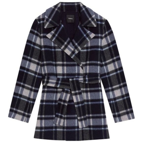 THEORY Wool-Blend Plaid Belted Coat - Picture 9 of 10